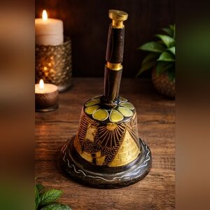 Vintage Egyptian Brass Hand Bell Eye of Horus Sphinx Pyramid Souvenir 5"